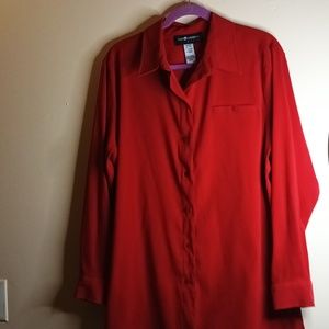 Sag Harbour Women's Collar Red Long Sleeve Button Down Blouse 16W